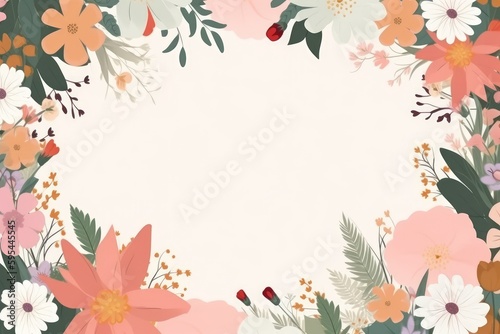 Beautiful spring flowers floral border frame with copy space for text  AI generated