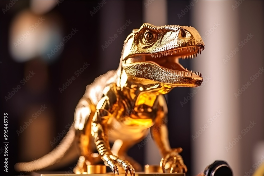 Fototapeta premium golden trex dinosaur metal robot, generative ai generated technology
