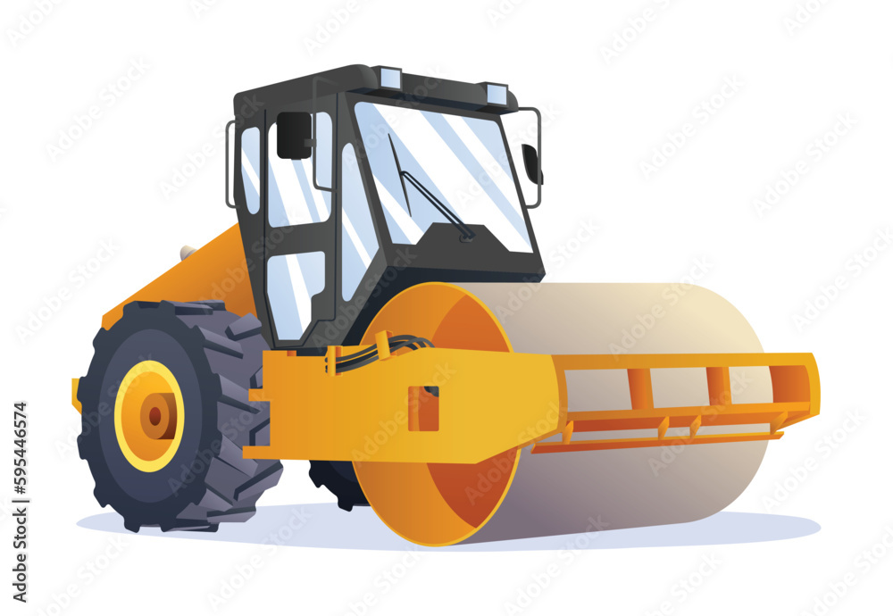 Steamroller compactor vector illustration. Heavy machinery construction vehicle isolated on white background Steamroller compactor vector illustration. Heavy machinery construction vehicle isolated on white background