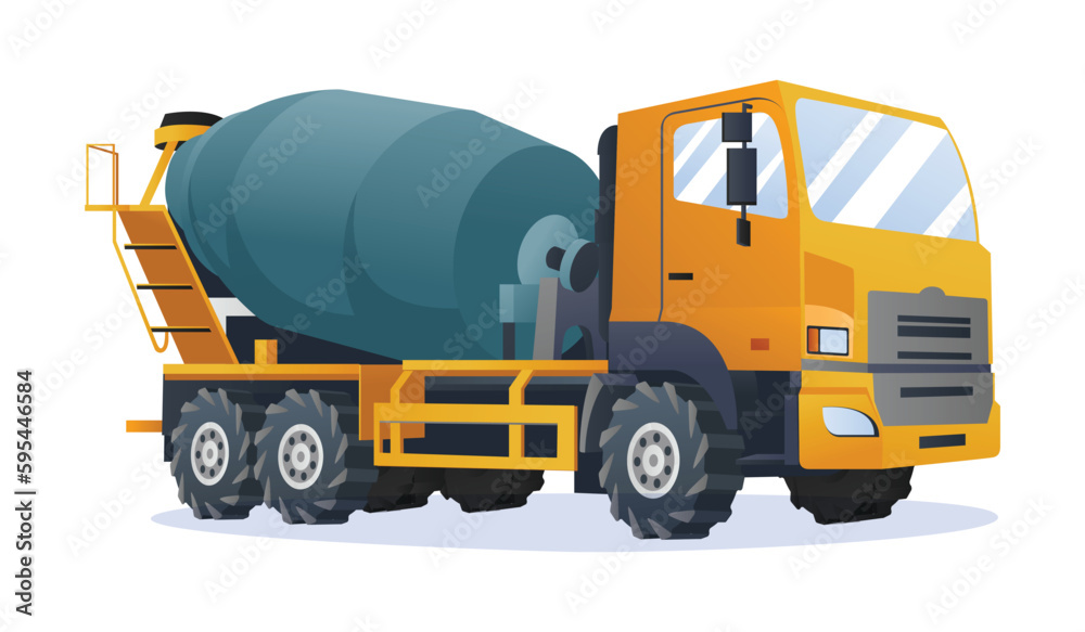 Concrete mixer truck vector illustration. Heavy machinery construction vehicle isolated on white background Concrete mixer truck vector illustration. Heavy machinery construction vehicle isolated on white background