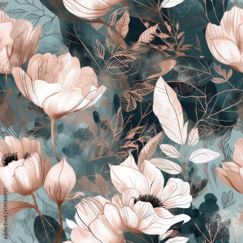 the-floral-seamless-pattern-illustration-traditional-watercolor-and-rose-gold-details-generative-ai