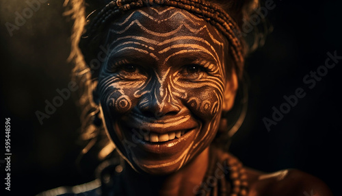 Beautiful African woman smiling with traditional necklace generated by AI