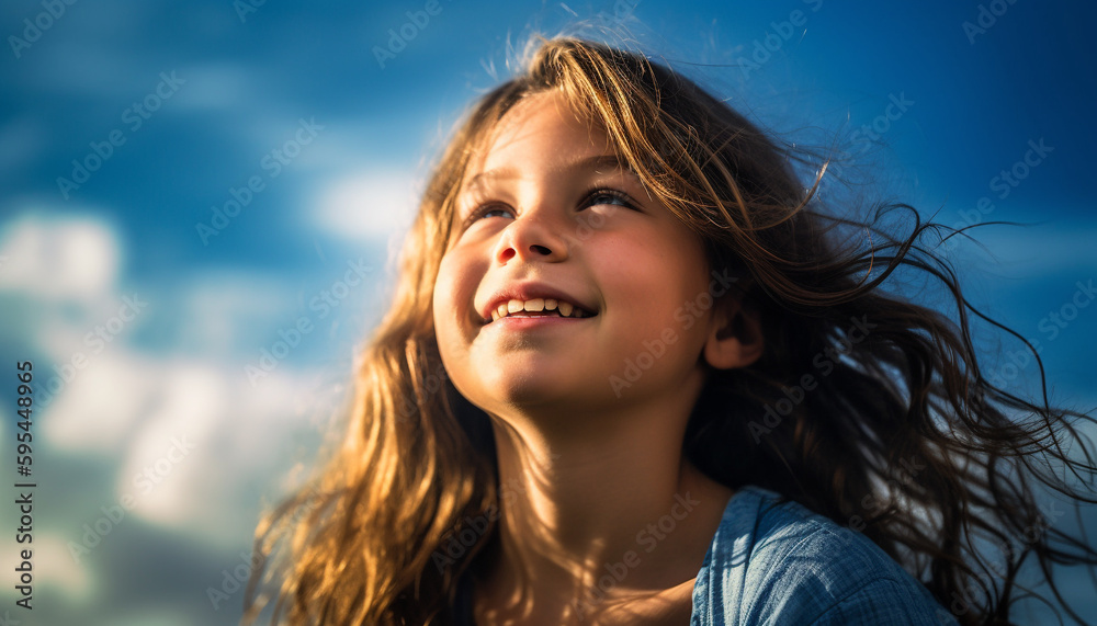 Cute Caucasian girl enjoys carefree summer fun generated by AI Cute Caucasian girl enjoys carefree summer fun generated by AI