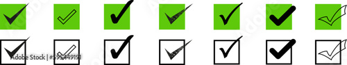 Green check mark and red cross icon set. Circle and square. Tick symbol in green color, vector illustration.