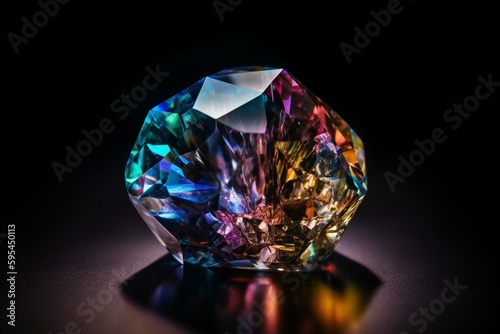 A multi-colored  unusual diamond crystal. Generative AI