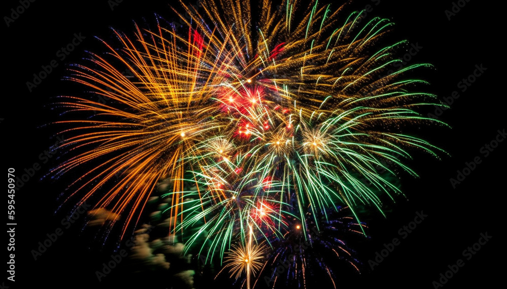 Bright colors exploding in vibrant firework display generated by AI