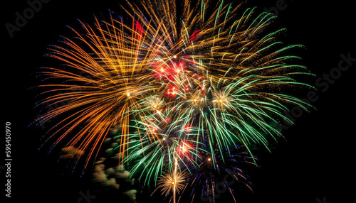 Bright colors exploding in vibrant firework display generated by AI