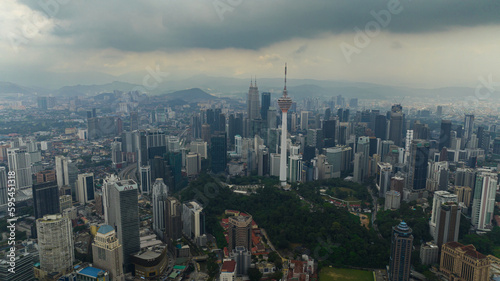 Kuala Lumpur, Malaysia - September 11, 2022: Aerial view of high-rise buildings and skyscrapers in Kuala Lumpur.
