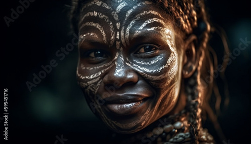 Beautiful African woman smiling, looking at camera generated by AI