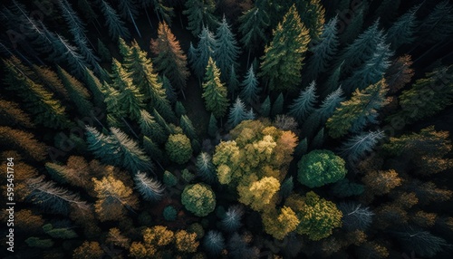 Fantasy meets serenity in this beautiful aerial Forest Afternoon view featuring the tranquil hours  perfect as a background wallpaper for your devices Generative AI