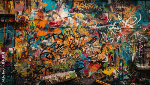Vibrant colors splashing on old rusty metal wall generated by AI