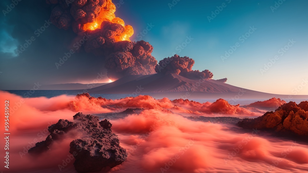 A Beautiful View Of A Volcano Eruptting From A Cloud Of Smoke AI Generative