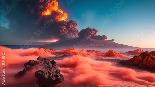 A Beautiful View Of A Volcano Eruptting From A Cloud Of Smoke AI Generative © Cameron Schmidt