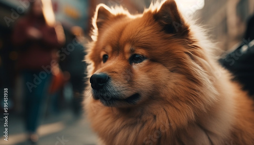 Fluffy pets sitting close, playful and smiling generated by AI