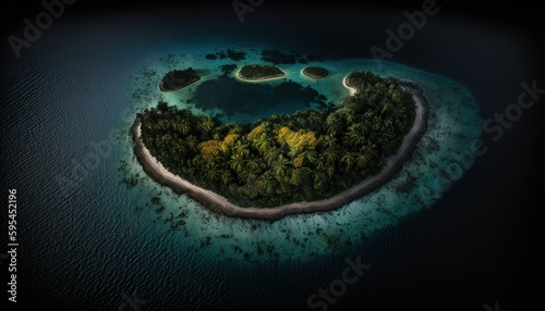 Majestic  Island Midnight : A Stunning Aerial View with a Touch of Fantasy, Perfect as a Background Wallpaper for Your Devices. Breathtaking Serenity Captured in Every Detail Generative AI © Get Stock