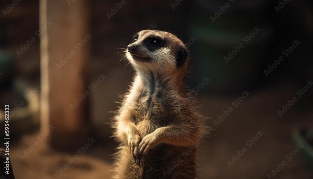 Fototapeta premium Small meerkat standing alert, watching wildlife in Africa generated by AI