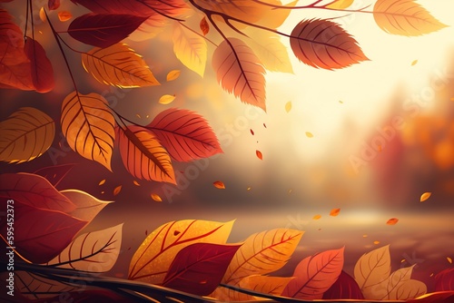 Autumn background with maple leaves and bokeh