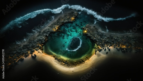 A breathtaking aerial view of the Ocean Nighttime captured during the serene hours, with a touch of fantasy, making it the perfect background wallpaper for your devices Generative AI