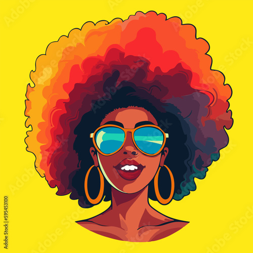 Beautiful girl with afro hairstyle and sunglasses. Vector illustration
