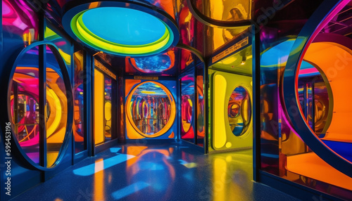 Bright colors spinning in futuristic nightclub performance generated by AI