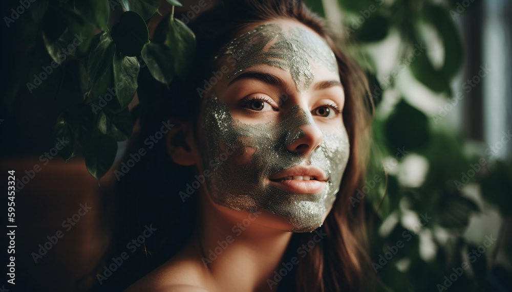 Beautiful woman applying facial mask for relaxation generated by AI Beautiful woman applying facial mask for relaxation generated by AI