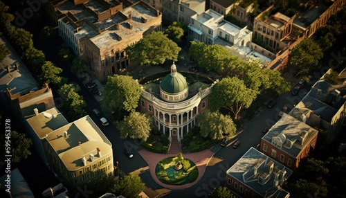 A breathtaking aerial view of the Savannah Afternoon captured during the serene hours, with a touch of fantasy, making it the perfect background wallpaper for your devices Generative AI