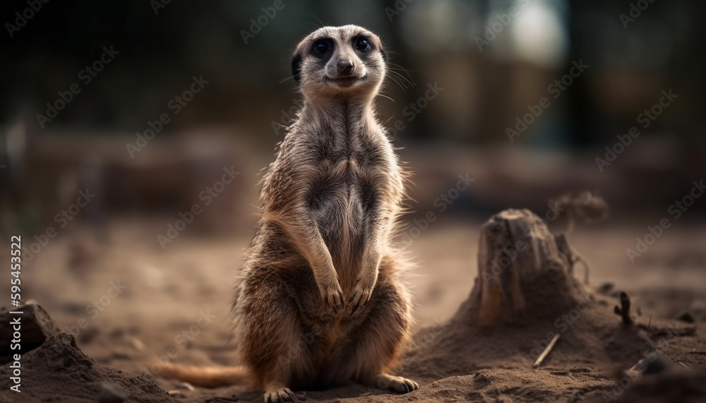 Fototapeta premium Cute meerkat sitting, watching, alert in nature generated by AI