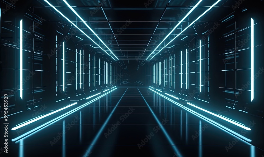 Neon lamps shine in the dark sci-fi realm Creating using generative AI tools