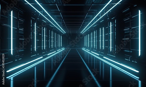 Neon lamps shine in the dark sci-fi realm Creating using generative AI tools