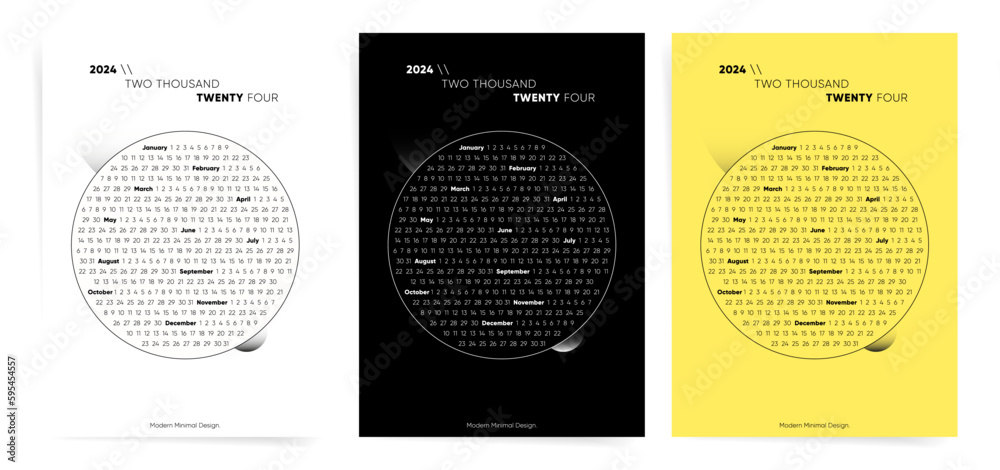 2024 calendar one page template Vector set of black white yellow 2024 calendar one page template Vector set of black white yellow