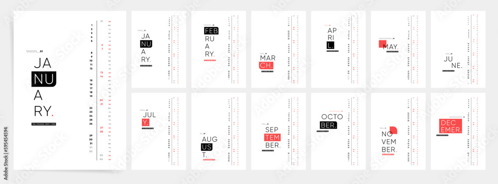 Wall Monthly Modern Calendar 2024. Simple monthly Creative Calendar Layout for 2024 year in English. Cover Calendar, 12 months templates. Week starts from Monday. Vector illustration
Wall Monthly Modern Calendar 2024. Simple monthly Creative Calendar Layout for 2024 year in English. Cover Calendar, 12 months templates. Week starts from Monday. Vector illustration