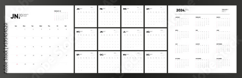 Square Calendar 2024. Calendar 2024 week starts Sunday. Set of ready to print monthly square pages. Corporate minimal square design 2024 calendar.