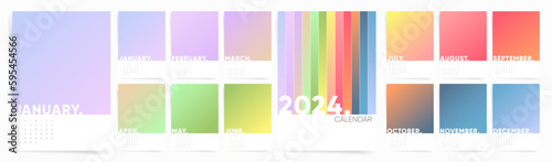 Monthly gradient color calendar template for 2024 year. Week Starts on Sunday. Wall 2024 calendar in minimal style.
