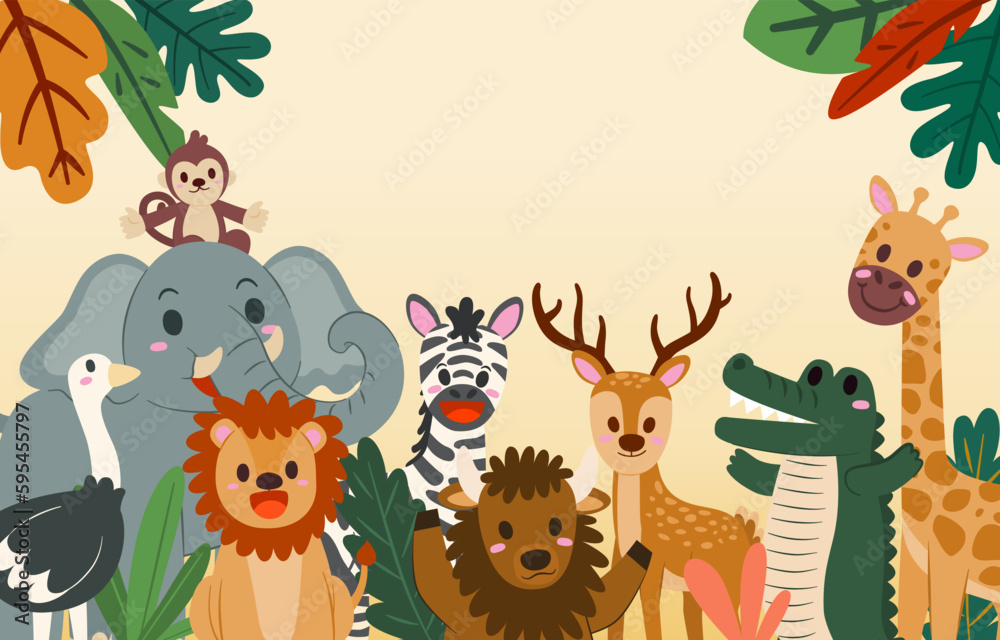 Naklejka premium Banner the Jungle Animals in the forest