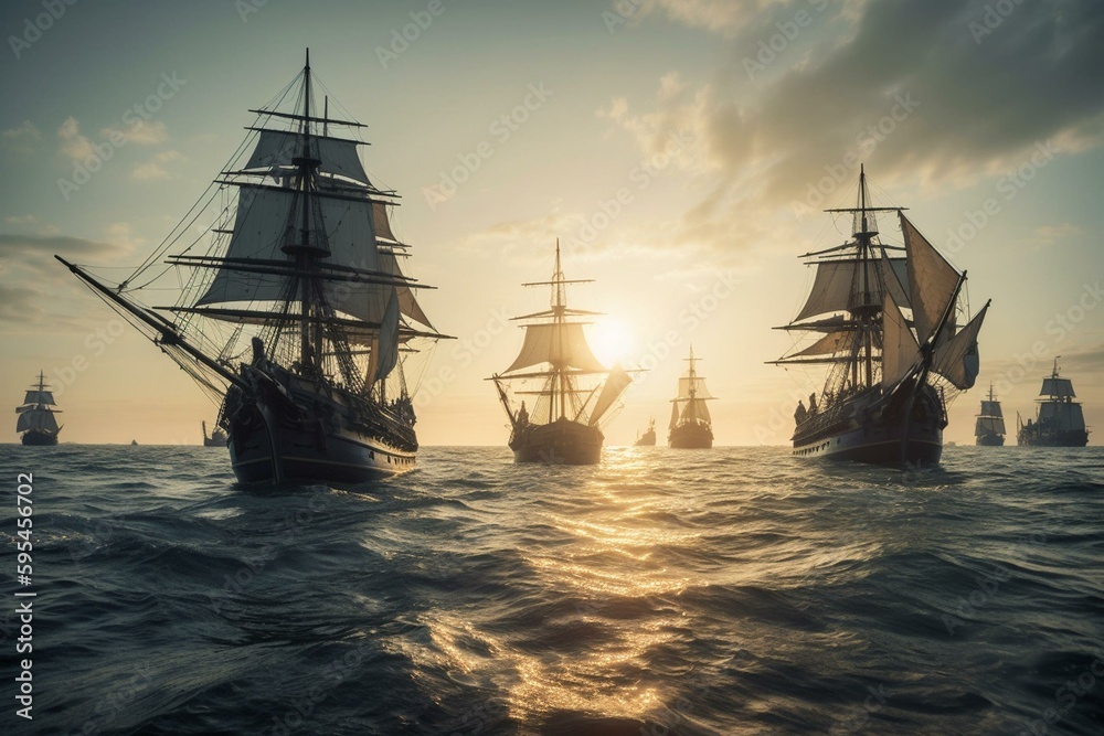 Naval fleet at the start of the 18th century. Generative AI