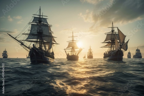 Naval fleet at the start of the 18th century. Generative AI