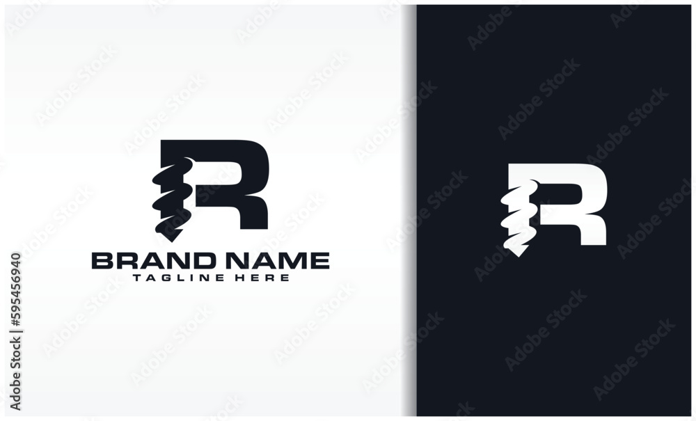 Letter R Drill Bit Logo Design Vector