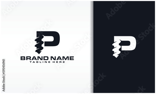 Letter P Drill Bit Logo Design Vector