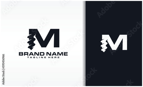 Letter M Drill Bit Logo Design Vector
