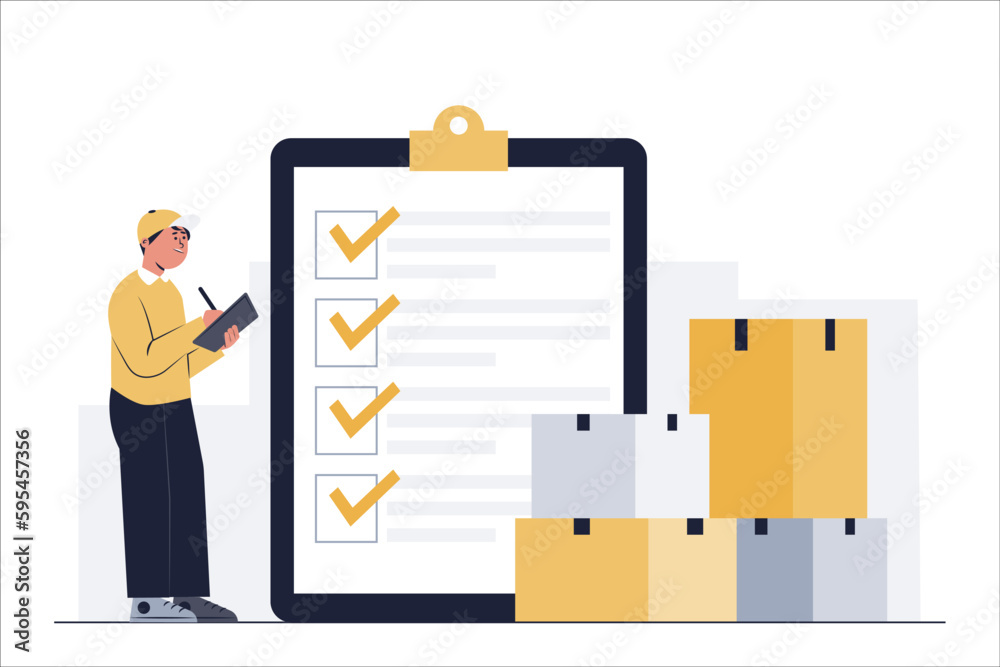 Store staff check the number of products that must be delivered to customers during the day. Store staff check the number of products that must be delivered to customers during the day.