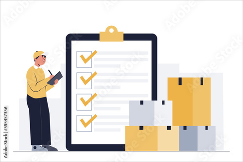 Store staff check the number of products that must be delivered to customers during the day.