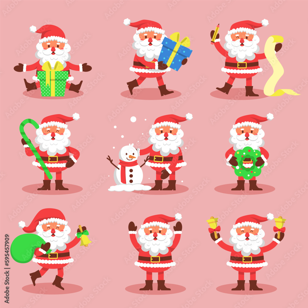 Set of Santa Claus for Christmas card cartoon vector