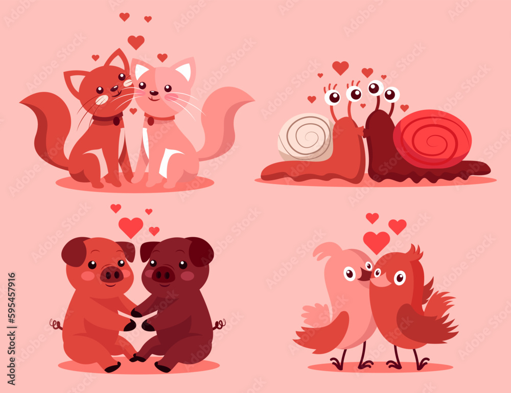 Fototapeta premium Bundle set of animal in love vector