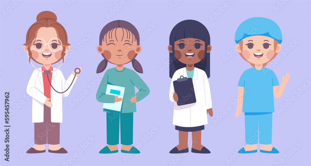 Set of male and female characters of medical team vector Set of male and female characters of medical team vector