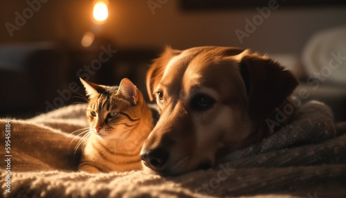 Wallpaper Mural Cute puppy and kitten resting on sofa together generated by AI Torontodigital.ca