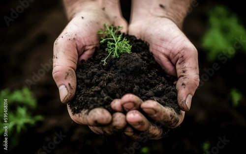 hands holding soil with plant