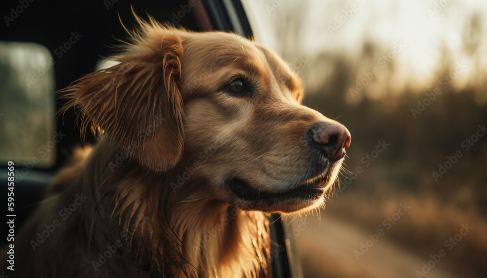 Cute purebred puppy sitting outdoors, looking at camera generated by AI