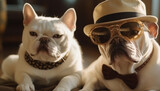 Cute French bulldog and pug in sunglasses generated by AI