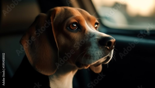 Cute puppy sitting by window, looking sad generated by AI © Jeronimo Ramos