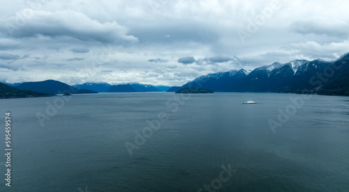 Fototapeta Naklejka Na Ścianę i Meble -  Horseshoe Bay Landscape in West Vancouver, British Columbia, Canada: Showcasing Ferries and Mountain Ranges